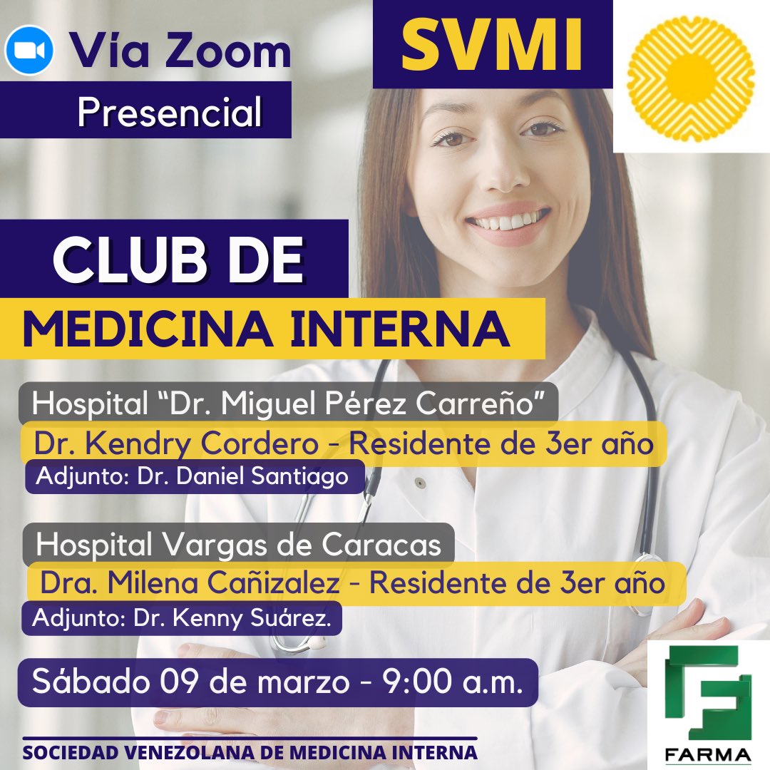 Club de Medicina Interna 🤩🎉

Este próximo sábado 09/03 estaremos llevando a cabo nuevamente nuestro emblemático club de medicina interna 👀💯

Con la participación de residentes del Hospital “Miguel Pérez Carreño” y del “Hospital Vargas de Caracas” 🏥

A partir de las 9:00 a.m.