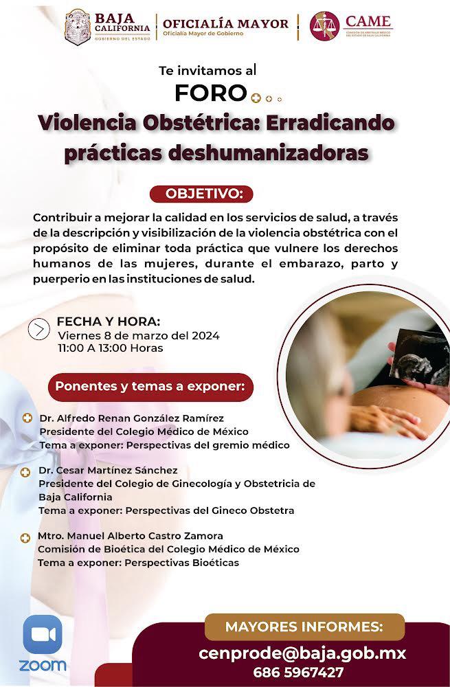 Viernes 8 de marzo
Conferencia sobre violencia obstétrica.