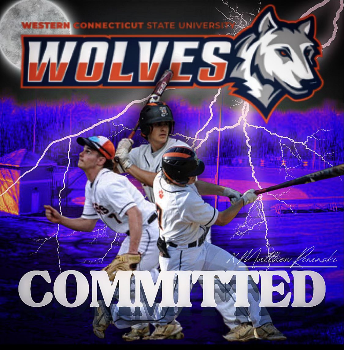 This good for the caption:

Congrats to Matt Rowinski for committing to Western Connecticut State University! Big season ahead for him, but WCSU is getting a good one!