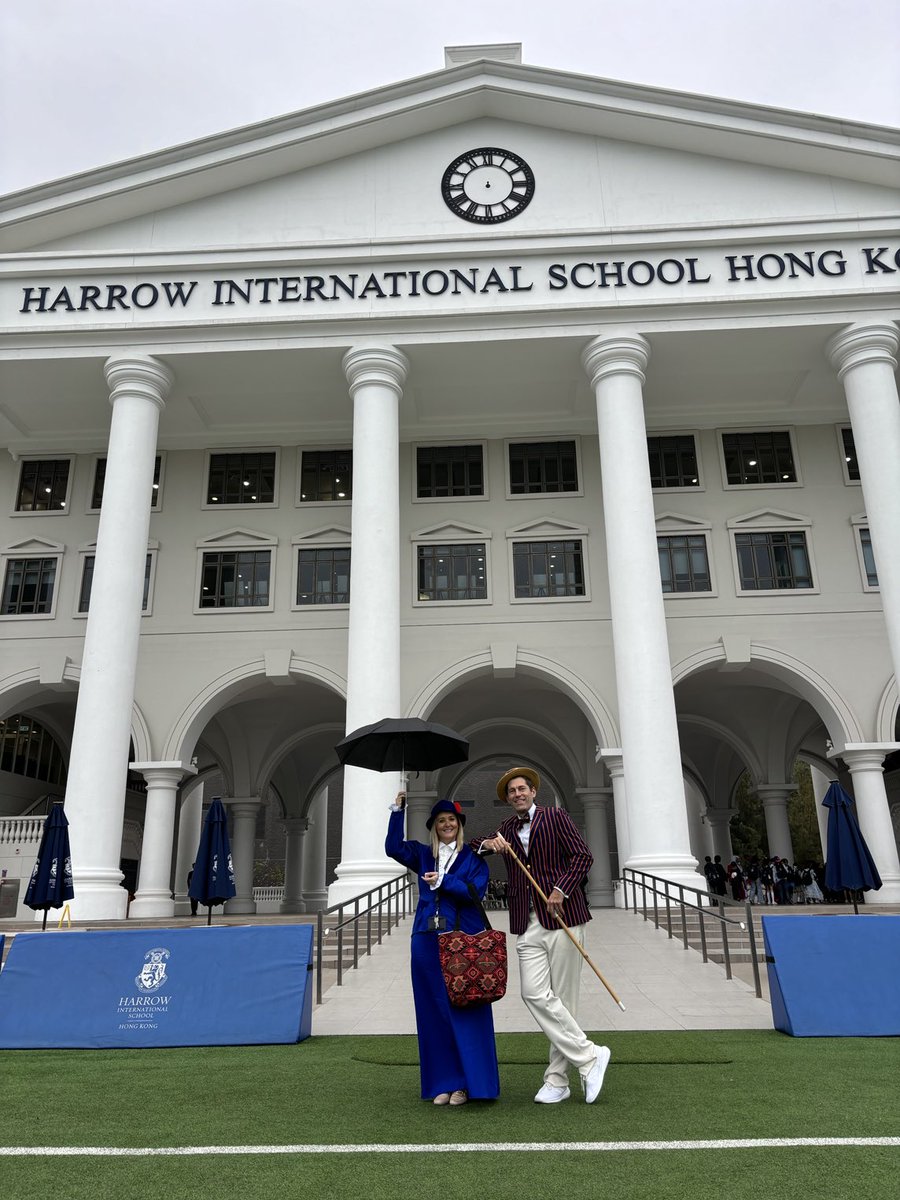 HHKSPastoral's tweet photo. Miss Yandell and Mr Hicks in full Mary Poppins mode for world book day ⁦@Harrow_HK⁩ ⁦@HeadHarrowHK⁩ ⁦@Yanders17⁩ ⁦@tomchicks⁩ https://t.co/qUs2qC2R85