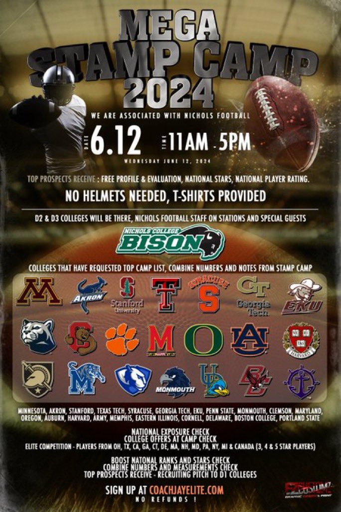 chris_dacosta1's tweet photo. Thanks @CoachJayUConn for the invite to the 2024 Mega Stamp Camp!! Cant wait to compete against some great players and talent 💯🏈.  @CoachMeisse @KMHSFootball @CoachCam40 @LIBLITZ @jared_valluzzi @LIBasketball23 @Live7v7 @PrepRedzoneNY @PRZCaleb https://t.co/Tio4mUQJn2