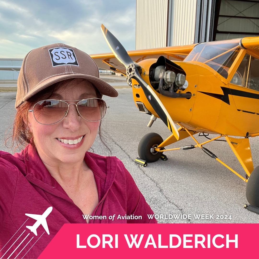 TulsaAirSpace's tweet photo. #WomenOfAviationWeek // Lori Walderich is the FIRST and ONLY female aviation logo designer in the USA. 
✈️Pilot in 2017 + commercial certificate last month!
You'll see her excellent graphic design work throughout TASM's exhibits. https://t.co/kFk4Udnw0T