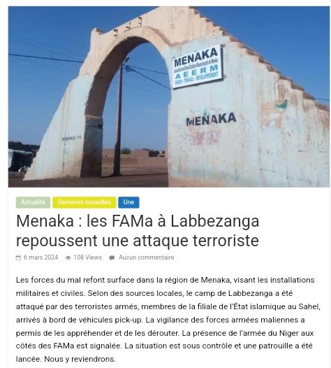 4.Exemple concret de cette coopération : la collaboration entre les armées malienne et nigérienne pour repousser une attaque terroriste à Labbezanga, le 06/03/2024 #LiptakoGourma #Solidarité