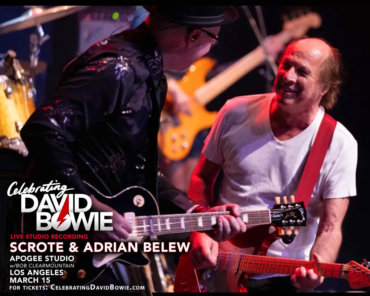 THEadrianbelew's tweet photo. CELEBRATING DAVID BOWIE LIVE IN STUDIO PERFORMANCE
w/Adrian Belew, Scrote, Ty Taylor, Jesse Hughes, Lady Blackbird, Art Alexakis, Lisa Loeb, Alex Greenwald, and more. https://t.co/WB91bM7GaH

Apogee Studio w/Bob Clearmountain
Santa Monica, CA
March 15, 2024

#davidbowie #bowie https://t.co/aFEvLHhEkQ
