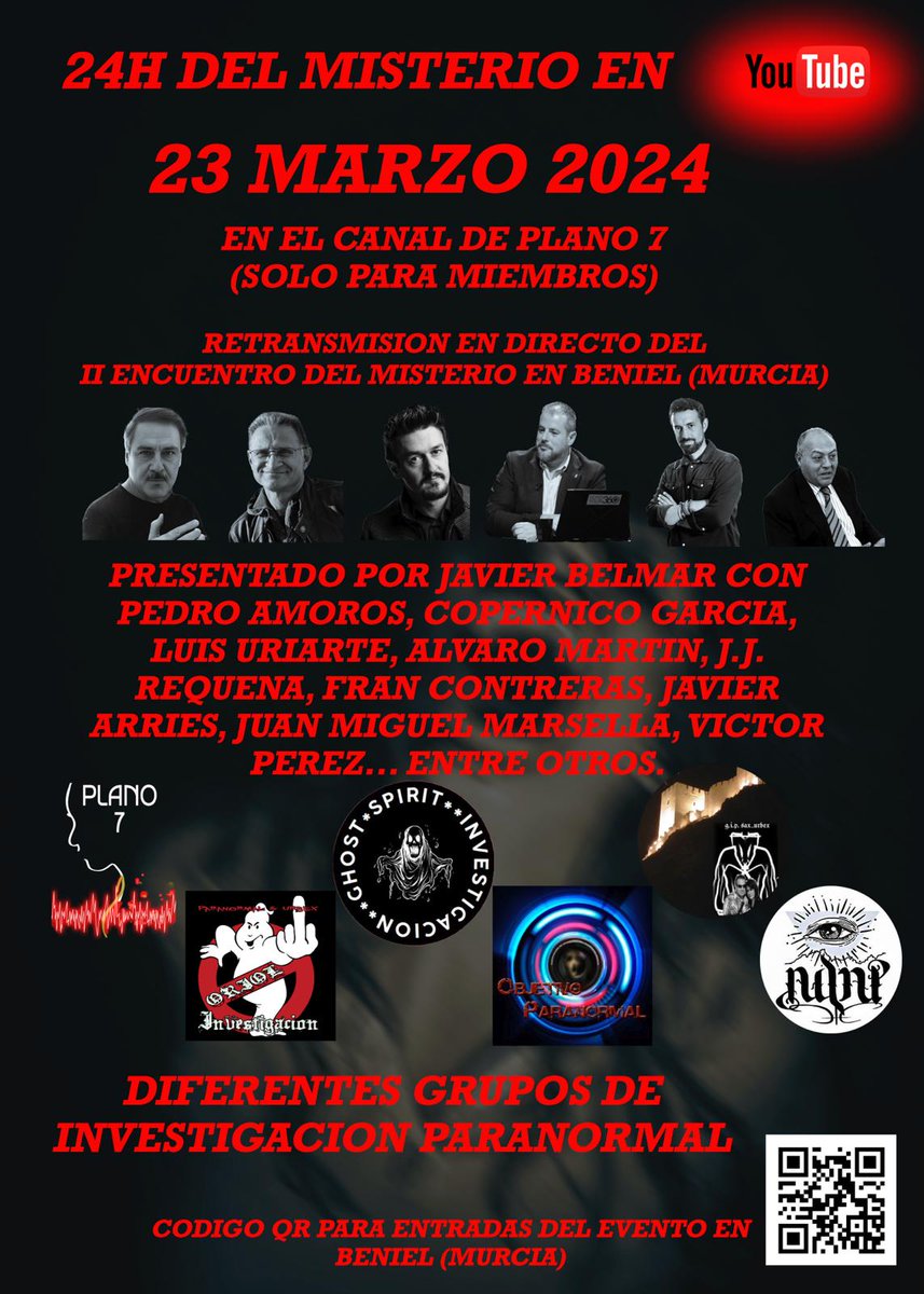 Amantes del misterio, recordad que el próximo 23 de marzo tendrá lugar el II Encuentro del misterio en Beniel (Murcia). Aquellos que no puedan asistir podrán disfrutar de él en la retransmisión en directo que realizará <a href="/PLANO_7/">PLANO 7</a> . Para ello se requiere ser miembro. ¡Te esperamos!