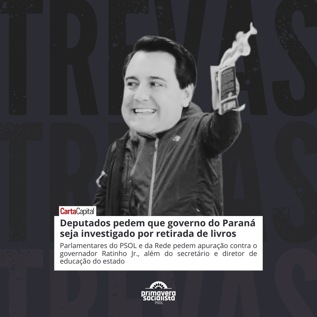 primaverapsolpr's tweet photo. 🔥 PARANÁ NA IDADE DAS TREVAS
Ratinho Junior mandou recolher de todas as escolas públicas o livro "O Avesso da Pele", de Jeferson Tenório, uma medida racista e antidemocrática. A bancada da federação PSOL/REDE pediu ao MPF instauração de inquérito contra o governo. Não passarão! https://t.co/QNpaa273rd