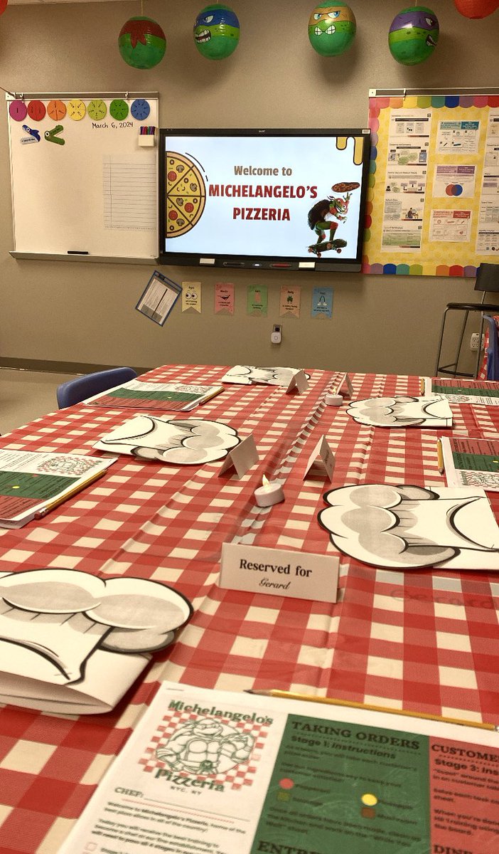 islandtaught's tweet photo. When your class is obsessed with @TMNT you don’t just do a pizza transformation, you make Michelangelo’s Pizzeria come to life! 🐢🍕 https://t.co/uhsE7LYeaV