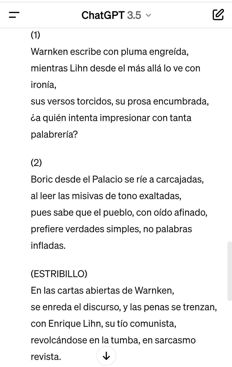 HappyPeaton's tweet photo. Le pedí a Chat GPT que escriba una cueca de las cartas abiertas de Warnken. Una joya. https://t.co/z2mA2kpLl5