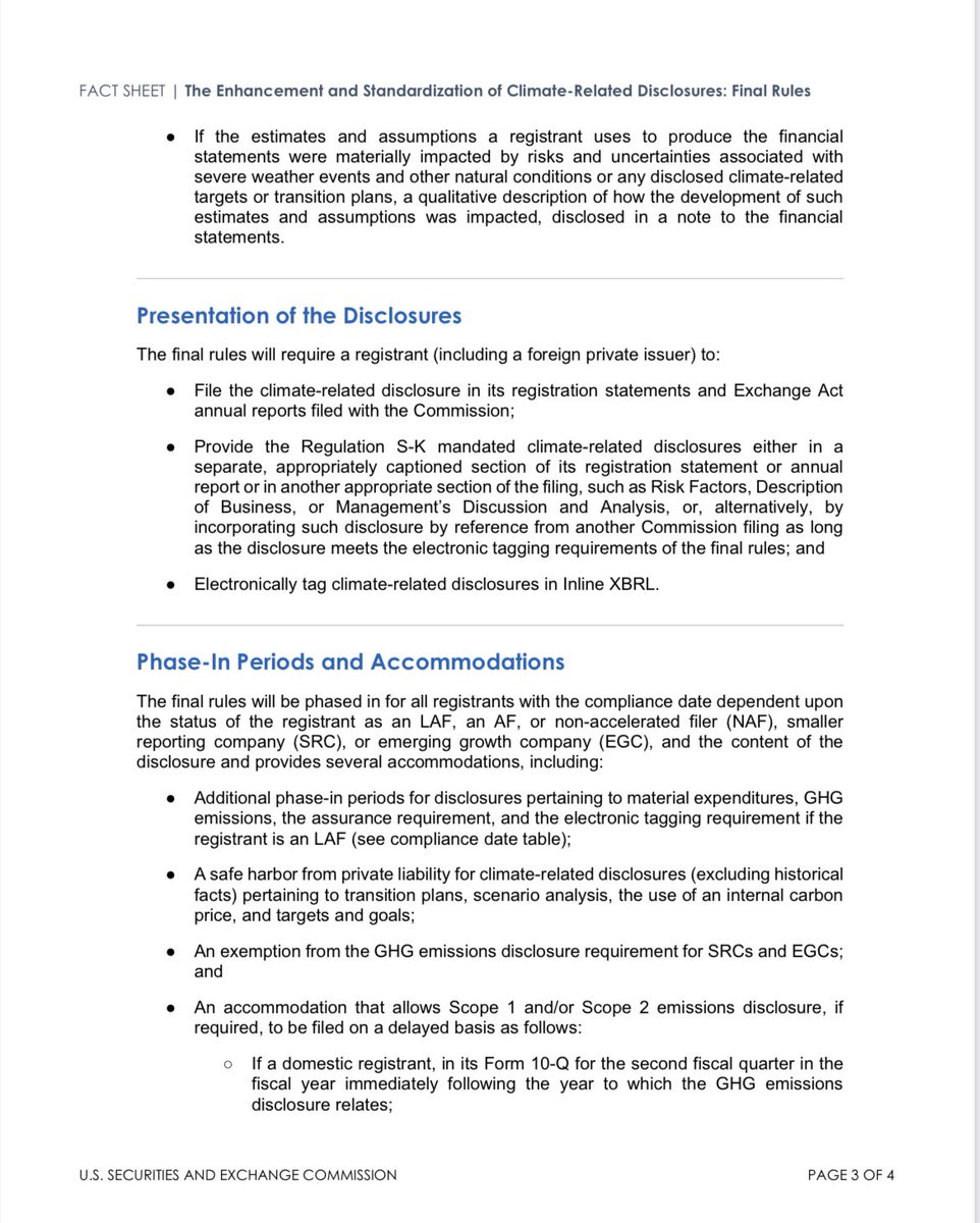 karbonoffsets's tweet photo. 📌 While many might find today’s SEC 3-2 vote approval, which enforces public companies to disclose their climate-related risk and GHG emissions, comes far short of what is required.

📖 Take time to read the entirety of the ‘Final Rule,’ which can be found on the link below 👇:
https://t.co/SotzJkZIIp

⚠️ I implore you to read this before checking any other online news headlines. It’s a very simple read.

🌳 What is clear and already known is that public companies will be required to report their scope 1 and 2 emissions.

A few things that caught my eyes while skimming through the Final Rules, especially regarding why scope 3 emissions were not considered:

1️⃣ Companies such as Amazon & Fidelity argued about the cost associated with reporting scope 3 emissions and how the data does not meet the materiality threshold as it’s rather speculative. I argue: Why is it not costly to pay lobbyists to deceive investors and the public.

2️⃣ There’s a lack of specificity in enforcement, and the final rule uses aspects of the GHG Protocol and TFCD.

3️⃣ The SEC will mandate public companies to disclose costs and expenses tied to severe weather, carbon offsets, and RECs in financial statements. There were ample comments by investors seeking this data for informed decision-making.

All in all, as I delve a bit deeper into an 'Opinion' piece on the https://t.co/lZqRzBUxvU website, today's approval shows how, in this new economy (depending on the sector), there's a continuous need for rules. The rules that might have worked for an old economy need whistleblowers from within public companies and their external goods and services providers to ensure that new rules function effectively. Fines won't become a deterrent until they impact both the top line and bottom line of businesses.

Reference

Amazon comments 🔗: https://t.co/EoNKM1kBPB

Fidelity comments 🔗: https://t.co/snokmmK2kx

Submitted Comments 🔗:
https://t.co/PRFrHJ9zoR

#SecuritiesandExchangeCommission #GHGEmissions #CarbonMarkets #ISSBReports