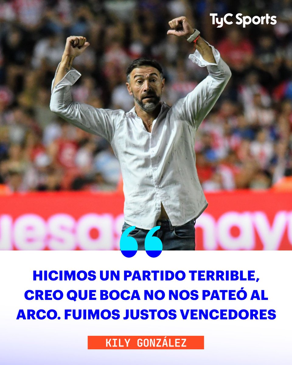 TyCSports's tweet photo. 🗣️ Tras el agónico triunfo ante Boca, Kily González se refirió al rendimiento de Unión:

🎙️ "Hicimos un partido terrible, el equipo se entregó al cien. Creo que Boca no nos pateó al arco. Fuimos justos vencedores. Tengo a mis jugadores que están totalmente comprometidos conmigo", expresó el DT del Tatengue.

📸 Foto Baires