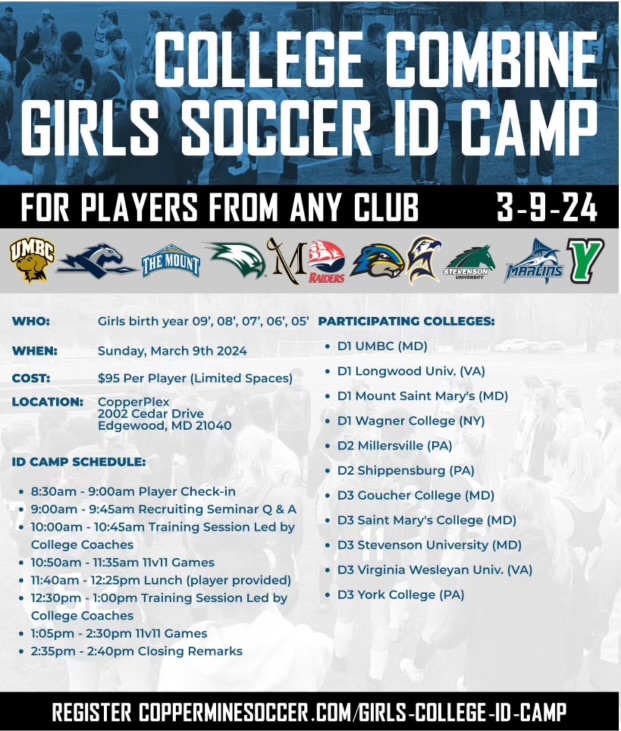 Girls Showcase ID Camp hosted by our Head Coach Val Teixeira.  

Please refer to the link below for registration.
 All players from any clubs born 2009-2005/2006 are welcome.  Limited space available spots are filling up fast...
copperminesoccerclub.sportngin.com/register/form/…

@SoccerMomInt