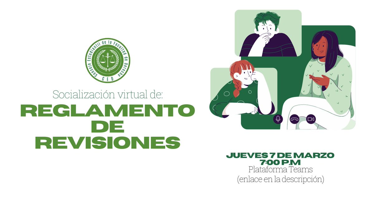 📚 ¡Socialización del Reglamento de Revisiones! 🚀

Este jueves, 7 de marzo a las 7:00 pm en Teams, nos reunimos para entender a fondo el nuevo reglamento de revisiones de pruebas académicas. 📝💬

Conéctate en el siguiente enlace 👉🏻 acortar.link/bGG6ZF

¡Allá nos vemos! 👋