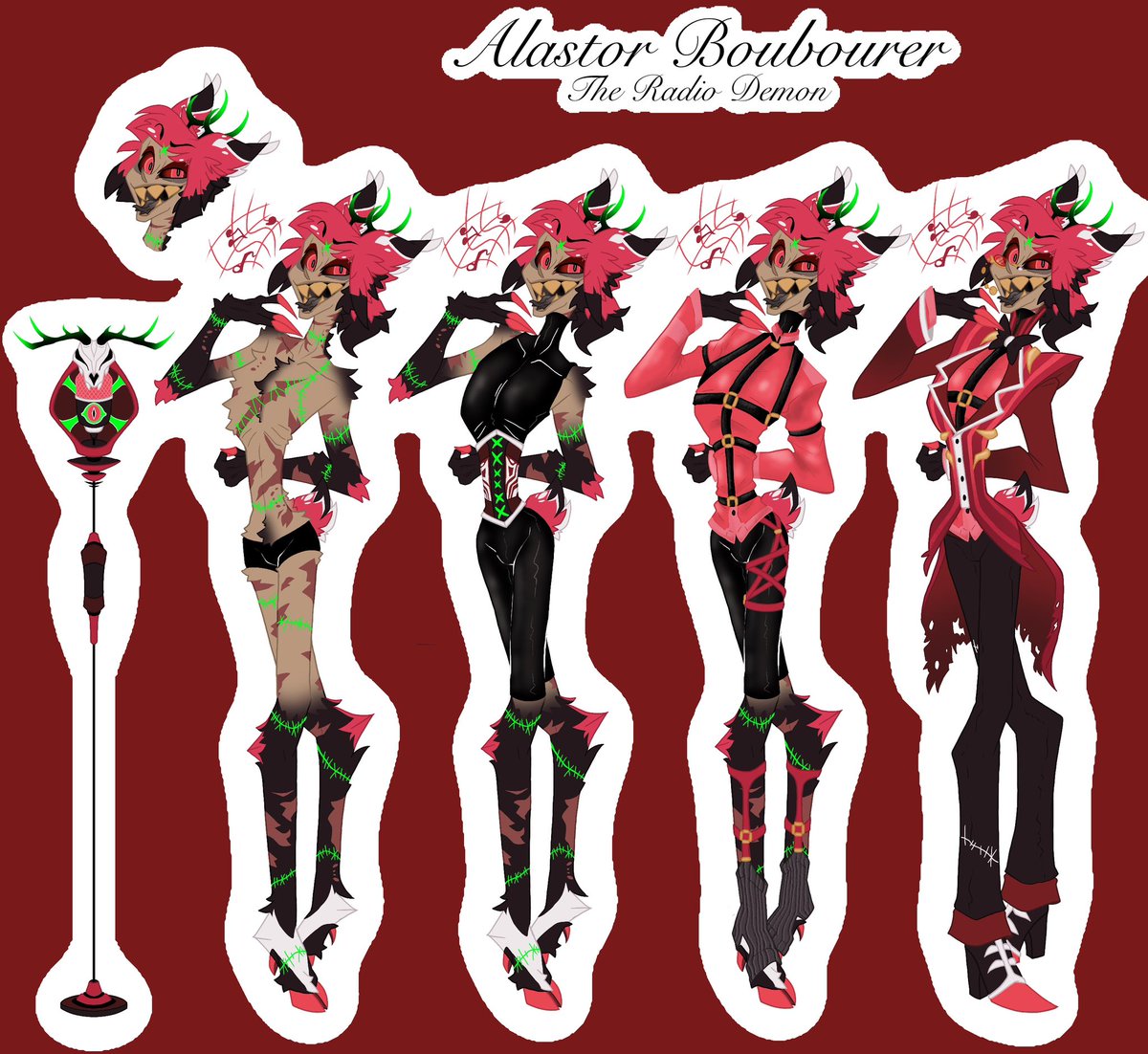 I think I’m officially happy with this one! Alastor Boubourer (It’s surname me and my partner came up with, I dunno it sounds creole I guess). Hope I did our man justice! #HazbinHotel #HazbinHotelAlastor #alastorhazbinhotel #AlastorFanart #Alastor #redesign