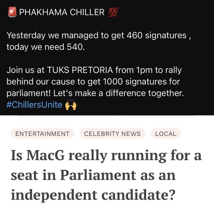 Phakama Chiller‼️ We’re almost there 🚀 Join us in PRETORIA at TUKS today at 1pm 🕐 as we continue our journey into sending @eugenekhoza into parliament #phakamachiller #chillersunite #parliament