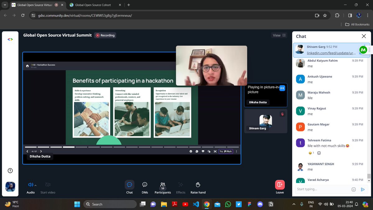 Khushimehappy's tweet photo. #21DaysOfOS
We had an Amazing session ๐ on The skills needs to thrive in hackathon๐ฉโ๐ปby @dikshadutta
She talked about how we can use hackathons beneficially for networking and many more
Thanks @nextgen_hub @Shivams_twt for this session ๐๐ฉโ๐ป๐
#nextgen #opensource #GOSC https://t.co/ZuuxAjNQVf