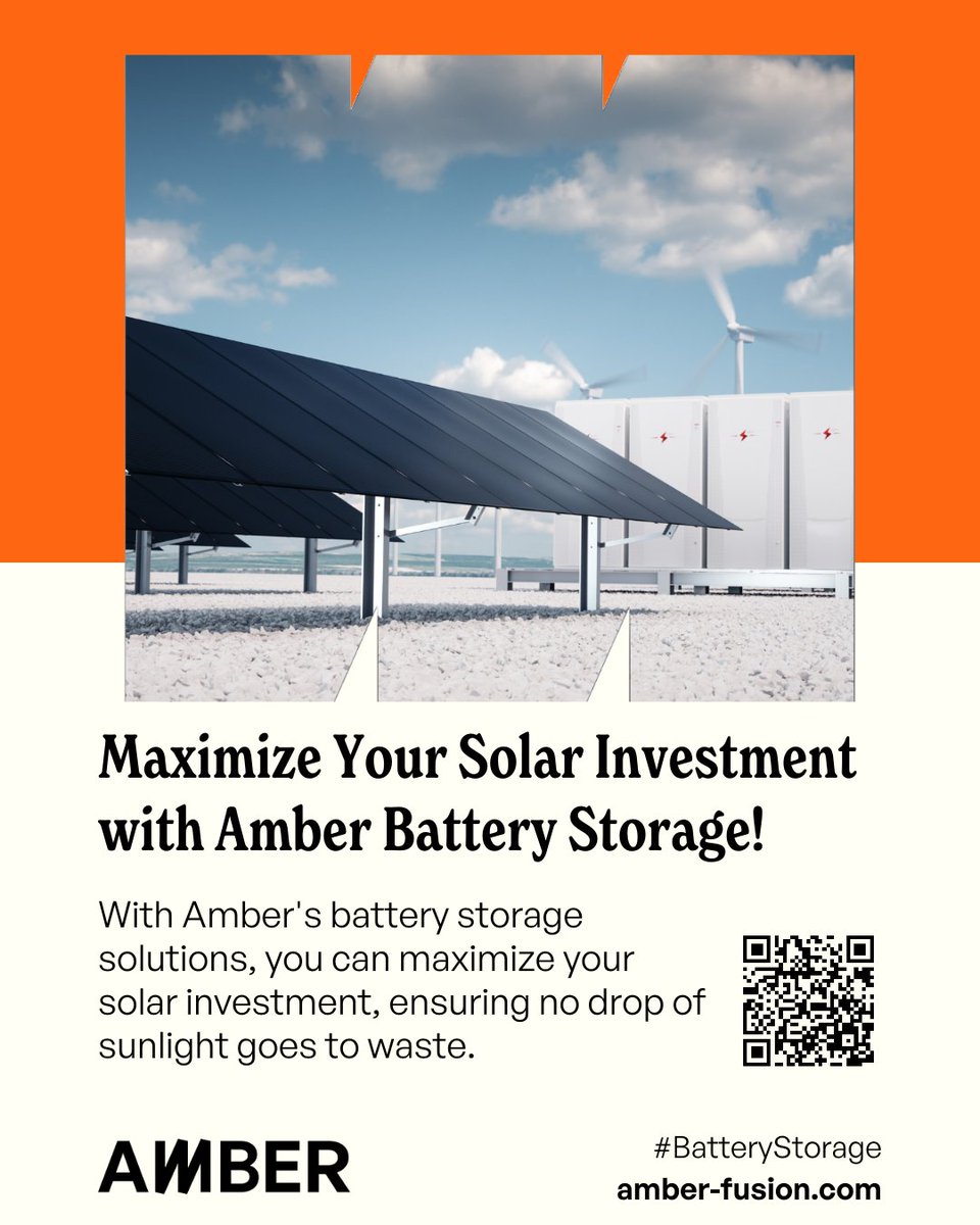 amberfusionuk's tweet photo. With Amber's battery storage solutions, you can maximize your solar investment, ensuring no drop of sunlight goes to waste. Store energy for when you need it most and enjoy uninterrupted power, day and night. 🔋☀️ #batterystorage #solarinvestment #SustainableLiving  #solarpower https://t.co/nDadXVVvbx