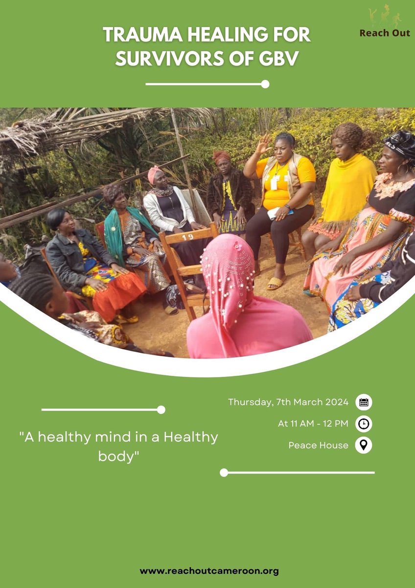 reachoutdev1's tweet photo. In preparation for the upcoming #IWD2024, our psychologist will be having a trauma healing session with GBV survivors today at our Peace House (#EsthersBraveSpace) Bokwango.
@GAC_Corporate @whatthewomensay @wphfund @UNFPACameroon @UNFPA https://t.co/79LugRdfCt