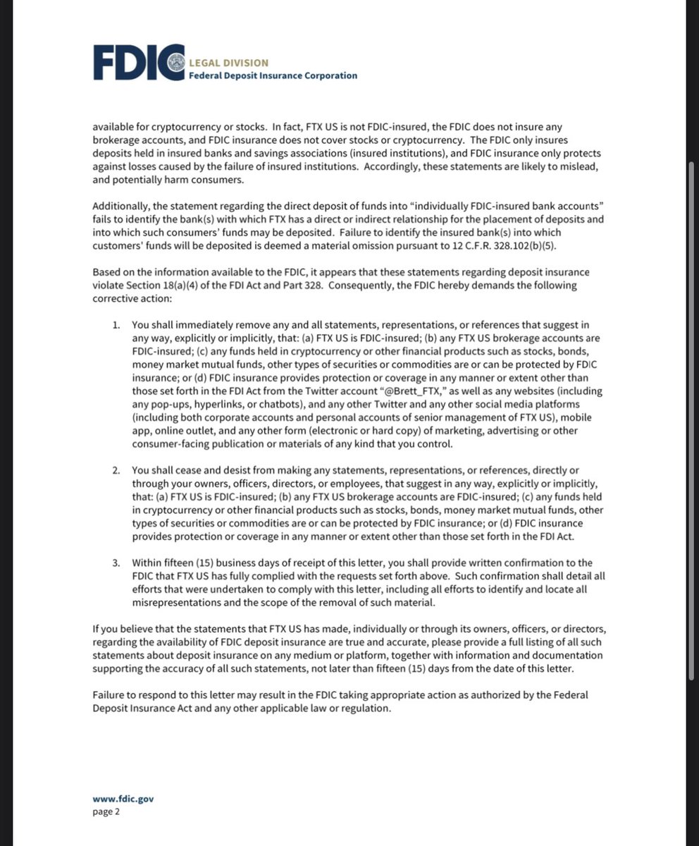 Chaotic Good (@chaoticgood42_) on Twitter photo Remember that time the FDIC told Brett Harrison <a href="/BrettHarrison88/">Brett Harrison</a> and FTX to stop making false and misleading statements about being insured?
If I’m not mistaken, Brett also visited with Doug Cifu of Virtu that same month. I wonder what they talked about
#ChaoticGood remembers Remember that time the FDIC told Brett Harrison <a href="/BrettHarrison88/">Brett Harrison</a> and FTX to stop making false and misleading statements about being insured?
If I’m not mistaken, Brett also visited with Doug Cifu of Virtu that same month. I wonder what they talked about
#ChaoticGood remembers