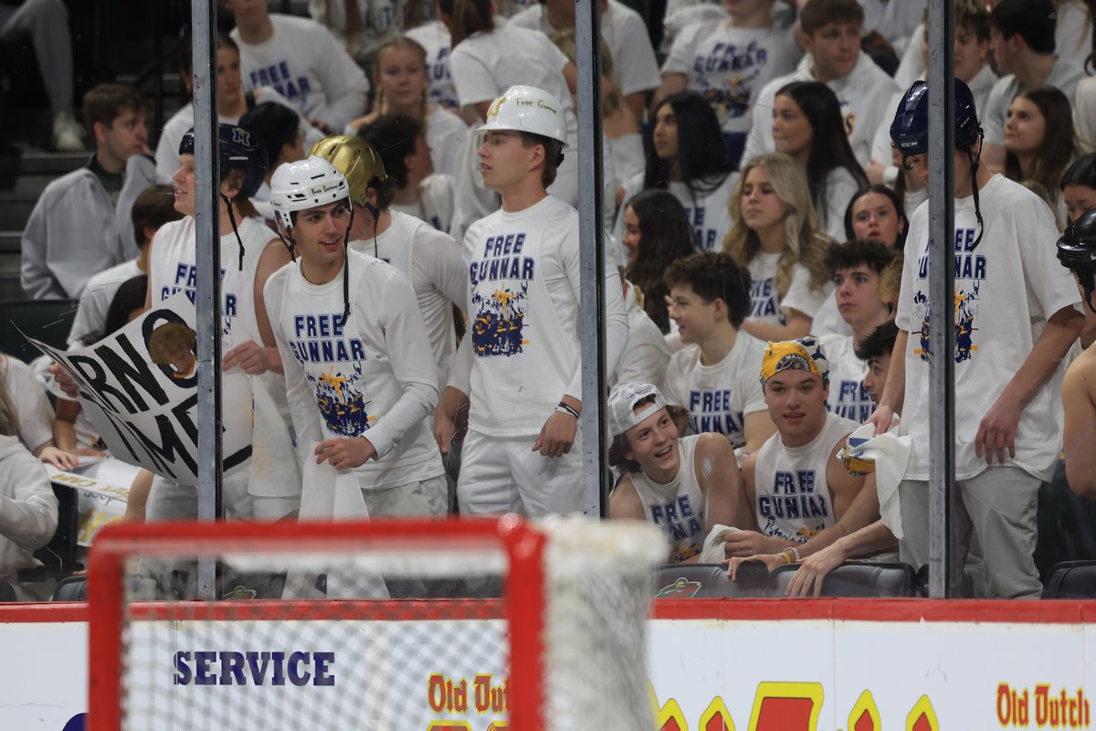 Recap, Three Stars, Key Moment and They Said It referring to the Mahtomedi student section wearing "Free Gunnar" shirts. legacy.hockey/news_article/s…