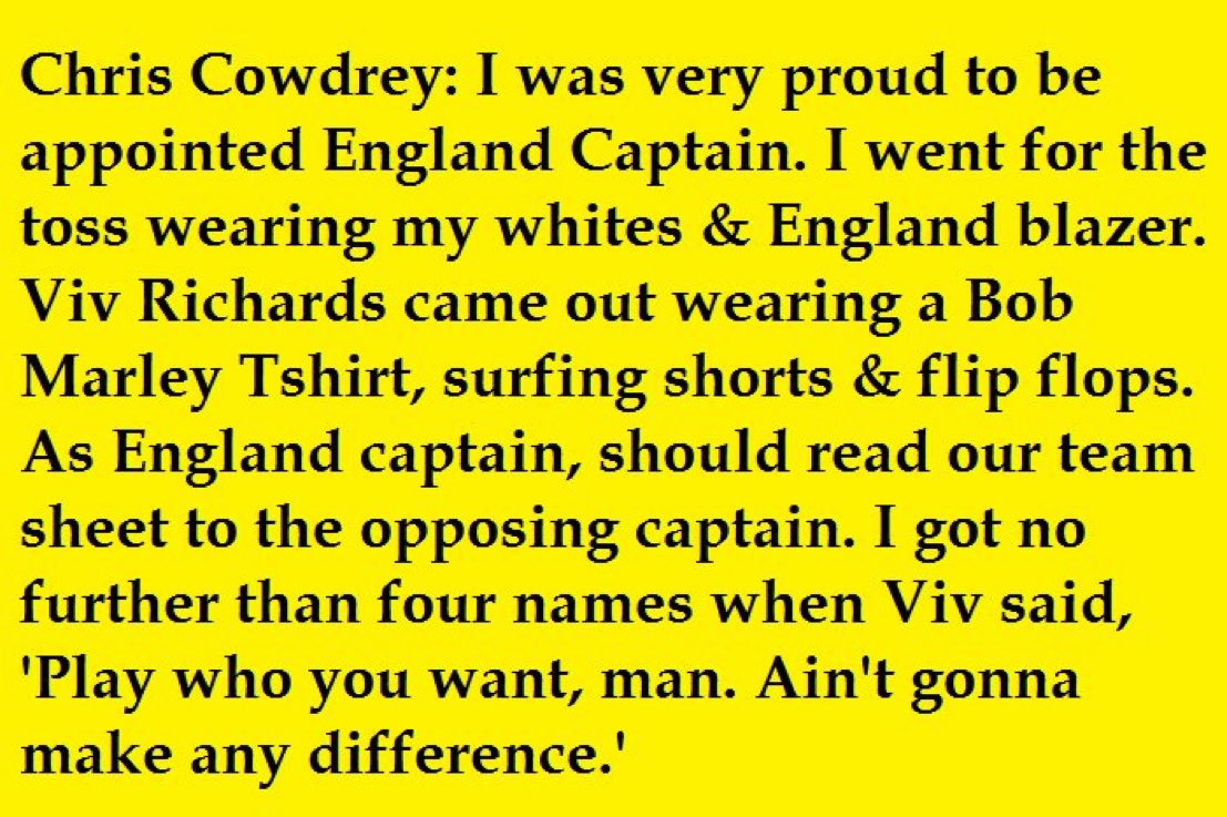 Chris Cowdrey on @ivivianrichards in 1988 . West Indies won the Test by 10 wickets ! #Swag Happy Birthday @ivivianrichards