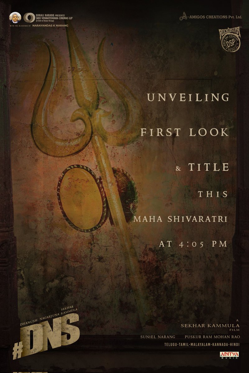 #D51 Firstlook Tomorrow at 4:05PM🔥🔱 @dhanushkraja @iamnagarjuna @sekharkammula @ThisIsDSP @SVCLLP #DNSFirstLook