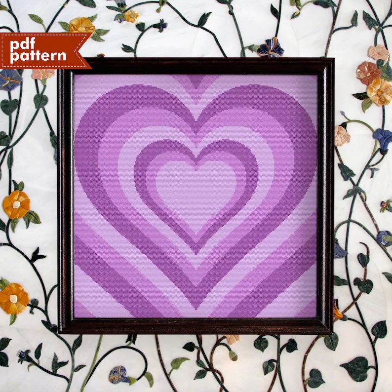 #etsyshop: Powerpuff Girls Inspired Purple Heart Retro Cross Stitch Pattern PDF ONLY Embroidery Pattern 200x200 Stitch DIY Holiday Animated Cartoon etsy.me/49Yi70H #etsyfinds #crossstitch #crossstitchpattern #crossstitchpdf #embroiderypdf #heartcrossstitch #powerpuffgirls