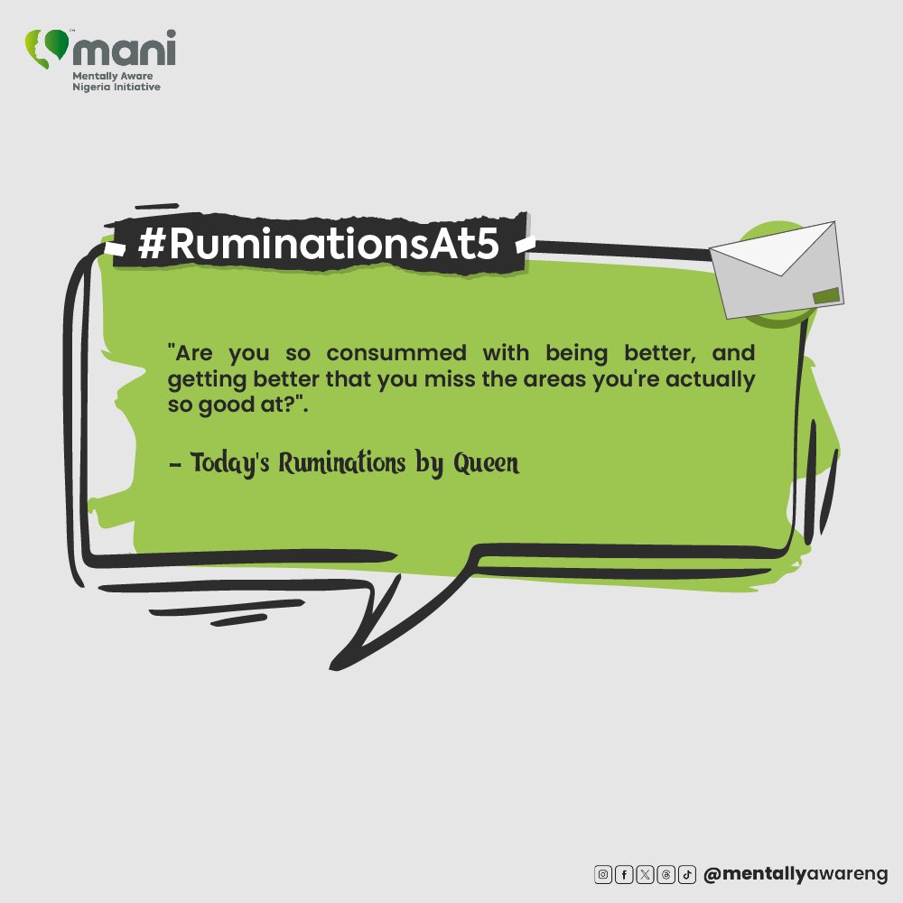 “Acknowledging yourself is sometimes the best acknowledgment there could be” - Today's #RuminationsAt5 by @the_writegirl_ for @mentallyawareng.

To receive positive notes from us, please subscribe by clicking the link below
mentally-awares-newsletter.beehiiv.com/subscribe
#MentalHealth
#Newsletters