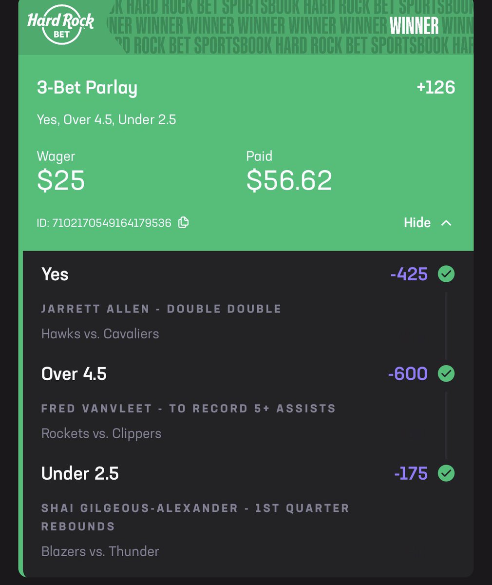 PotdPrizepicks's tweet photo. 🪜CASH DAY 1 HardRock Ladder Challenge✅ +126✅

LIKE if you Tailed❤️‍🔥

Day 1 $25–>$75❤️‍🔥
Day 2 $50–>$150
Day 3 $100–>$300
Day 4 $200–>$600
Day 5 $400–>$1200
Day 6 $800–>$2400

#GoblinPicks #X #PrizePicks #GamblingX https://t.co/eVNavMPY4U