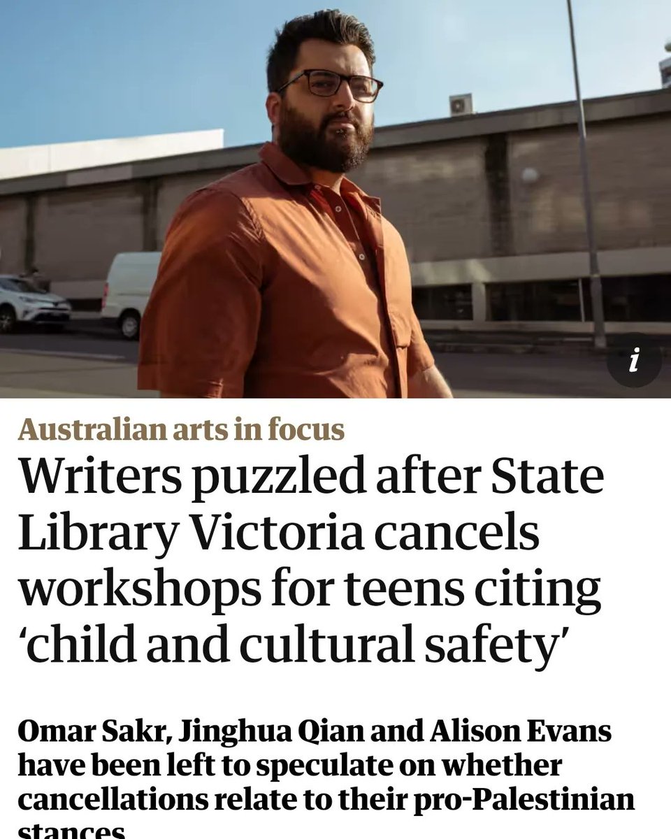 FPMelbourne's tweet photo. Solidarity with Sakr, Qian and Evans whose contracts have been terminated by the State Library of Victoria without clear explanation. Denying work and literary opportunities to authors on the basis of their political viewpoints is racist and exclusionary. @omarsakrpoet https://t.co/3uI6HsECiU