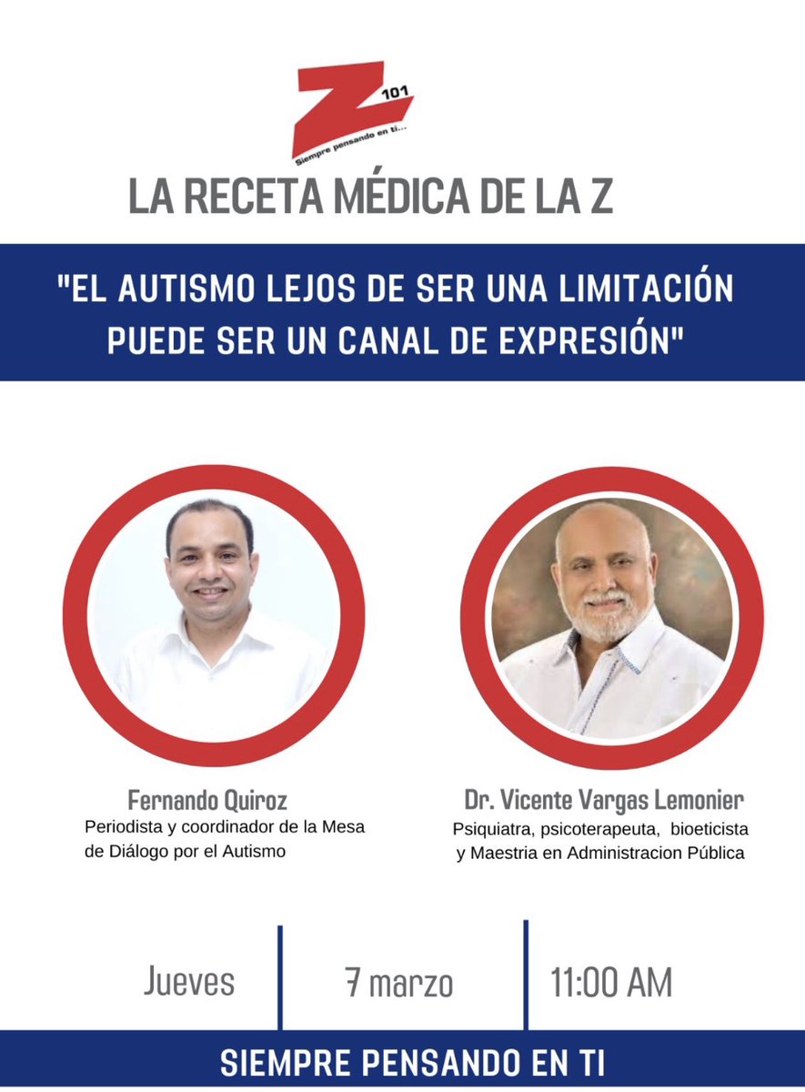 Un honor compartir este jueves con el apreciado amigo ⁦@DrVicenteVargas⁩ en la ⁦@z101digital⁩

 #Autismo #LeyAutismoRD #LaRecetaMédicadelaZ