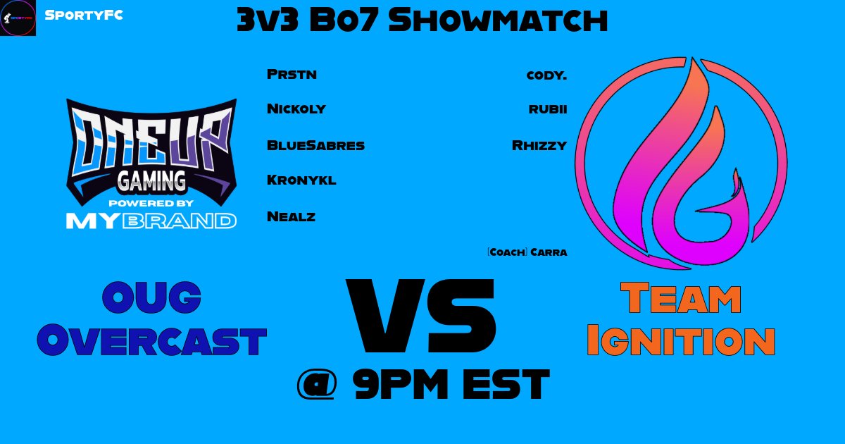 Welcome to a showmatch of incredible new rosters!

<a href="/OneUpGamingTM/">One Up Gaming</a> Overcast and @TeamIgnitionHQ <a href="/TeamIgnitionRL/">Ignition Rocket League</a> are ready to battle!