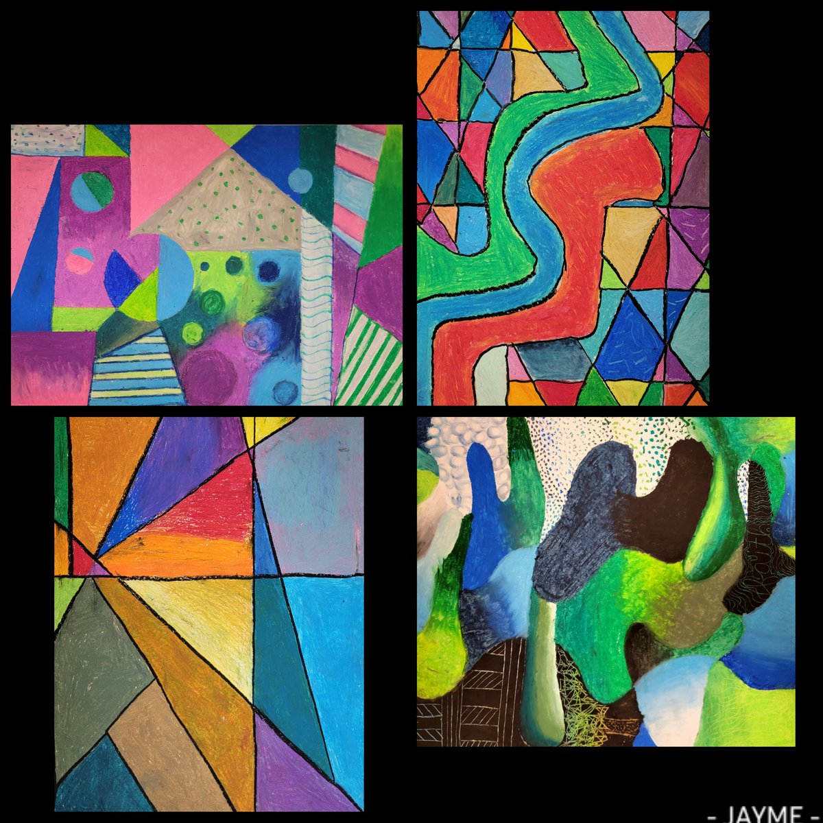 The colorful world of Art 1 oil pastel projects 💜💚🧡💙❤️💛