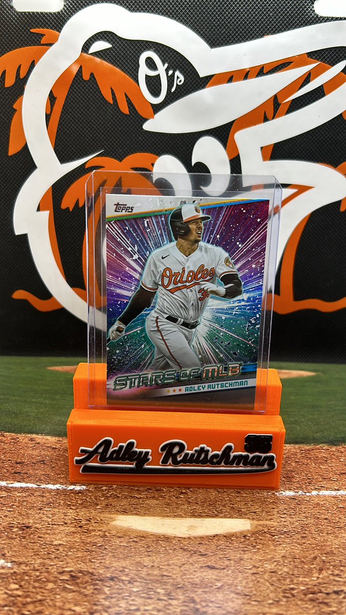 OsCardGiveAways's tweet photo. Got a special one tonight gang. Like retweet and follow. I’ll select one lucky follower to win not only the Adley Rutschman card but also this Adley Rutschman card display! Winner selected tomorrow night around 7pm EST. #Birdland #Orioles https://t.co/9n0SKjC25g
