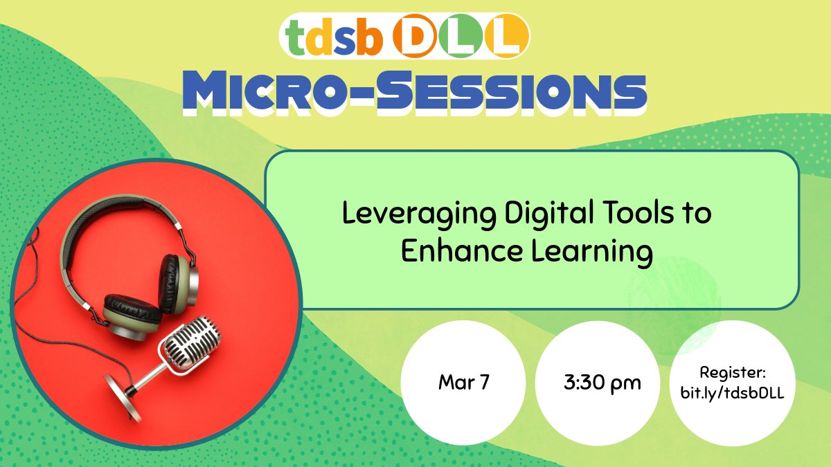 Discover three stories from #tdsbDLLs about how they used TDSB digital tools to enhance learning through the use of video/audio! Join us March 7 for the last micro-session! Register on the #tdsbDLL site bit.ly/tdsbDLL!