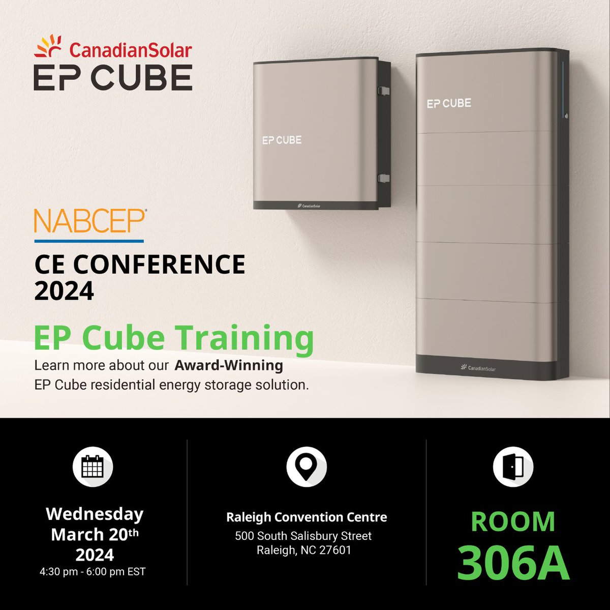 EPCube's tweet image. Join us at the #NABCEP Continuing Education Conference in Raleigh, NC, for an exclusive #EPCUBE training led by the industry expert, @MikeJolley! 
Elevate your skills while earning NABCEP credits. Don’t let this golden opportunity slip away! 
#energystorage #solarindustry