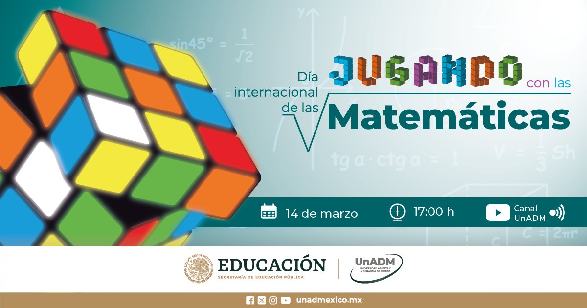 #ComunidadUnADM 🧮📐

En el marco del Día Internacional de las Matemáticas, te invitamos a Jugando con las Matemáticas. Acompáñanos en esta interesante videoconferencia 🏃

🗓️ Próximo 14 de marzo
⏰17:00 h
🤳youtube.com/watch?v=kGekex…

¡No te lo puedes perder!