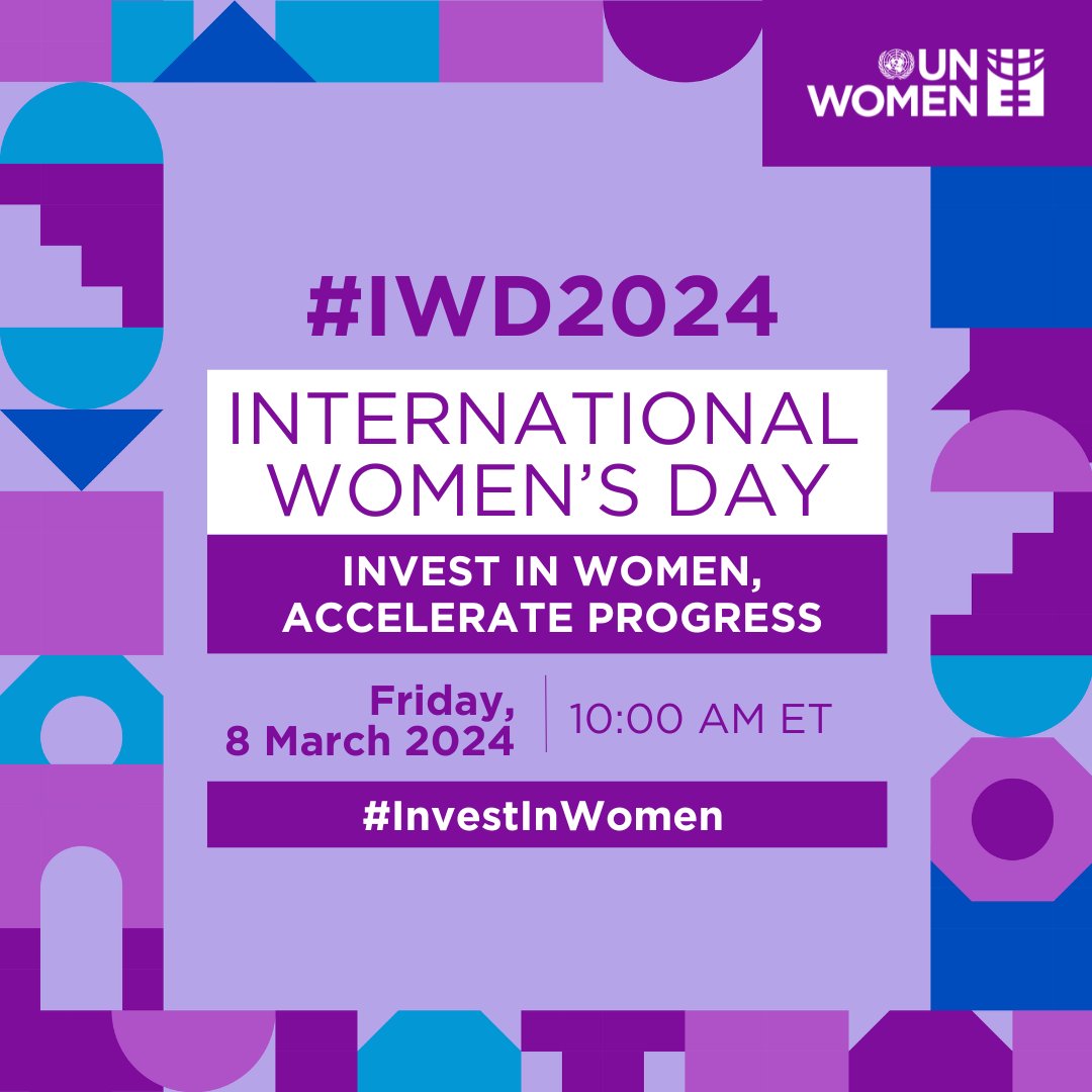 Join us live this #InternationalWomensDay and learn why investing in women benefits the whole society. ⏰ Friday 8 March, 10AM EST 📺 Livestream: unwo.men/r1T950QMXiL #IWD2024 #InvestInWomen