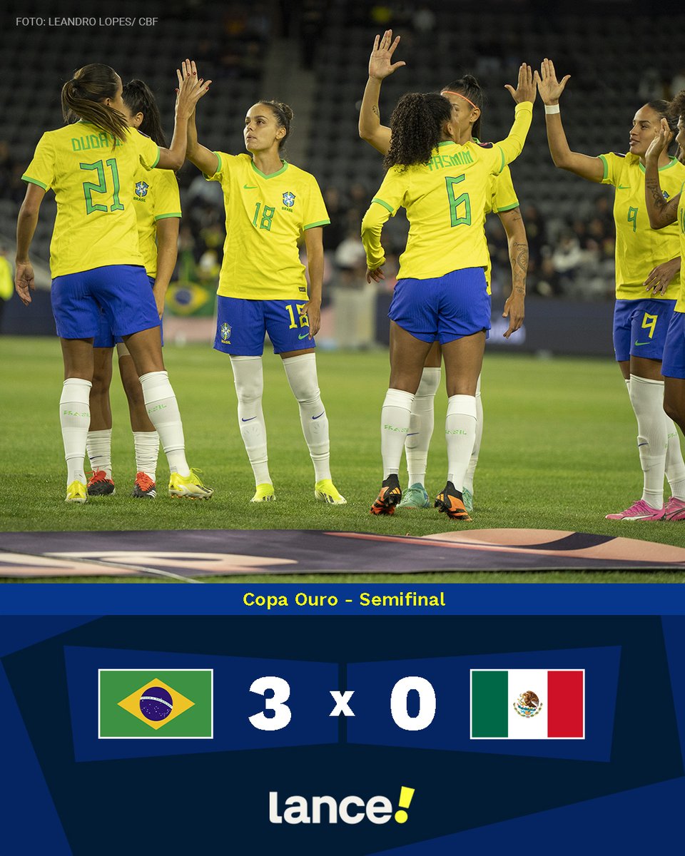 lancenet's tweet photo. AMARELINHA NA FINAL! 🇧🇷👏

Brasil não toma do conhecimento do México e vence em ritmo de treino. As meninas vão ser campeãs?

⚽ Antônia
⚽ Adriana 
⚽ Yasmin

#Seleção #CopaOuro #FutebolBrasileiro https://t.co/qaItdhdWSX