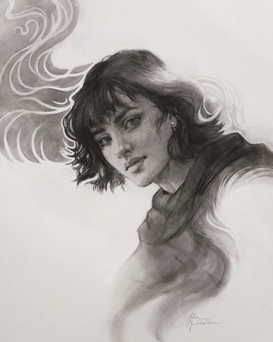 “Mistborn” 
A portrait I did the other day of Vin from the Mistborn series.

Brought on by <a href="/howardlyonart/">Howard Lyon - 🇺🇦</a>’s Cosmere art challenge, Vin is a character I really love and is one of the first in the cosmere I think to do art of when given the chance! ☺️☁️🖤