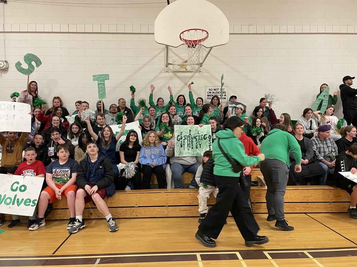 So proud of @alcdsb_stfa Sr. boys Basketball team for playing hard in the finals tonight! Came up short but represented our school very well! Also look at this crowd!! So much STFA Wolves spirit!! #WolfDen
