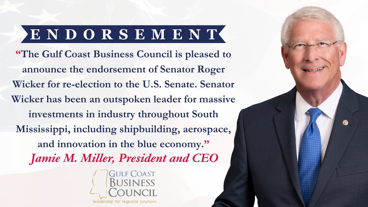 Thank you for your support, Gulf Coast Business Council! #VoteWicker on or before March 12th!