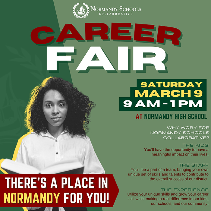 Normandy Schools Collaborative is hosting a job fair at Normandy High School from 9 a.m. to 1 p.m. on Saturday, March 9. Visit normandysc.org/departments/hu… for more info.