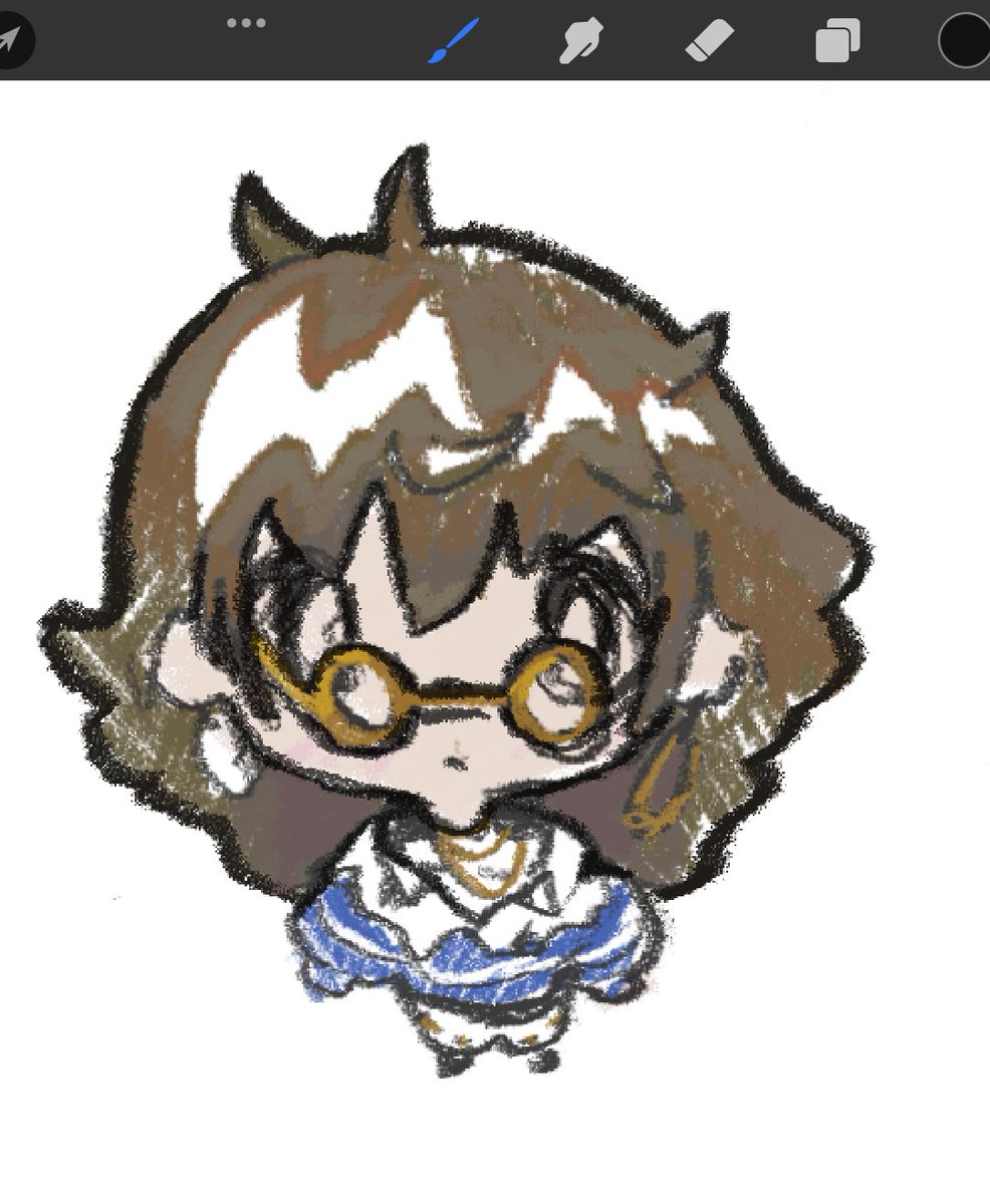 1girl solo chibi brown hair white background glasses jewelry  illustration images