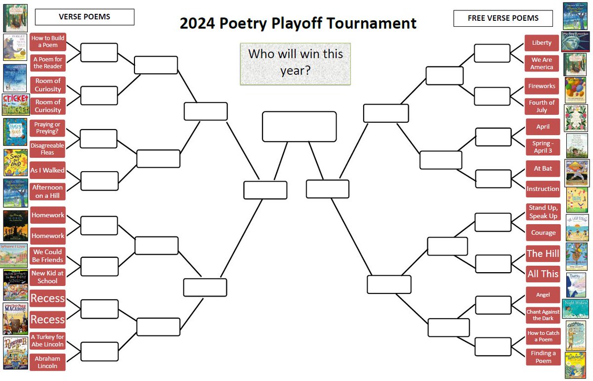 It’s that time of year @CBWarwickElem Poetry Playoffs!! Poems go head-to-head each round in a March Madness style bracket until there’s a winner. The winner is chosen in April during Nat’l Poetry month. @CBLibraries