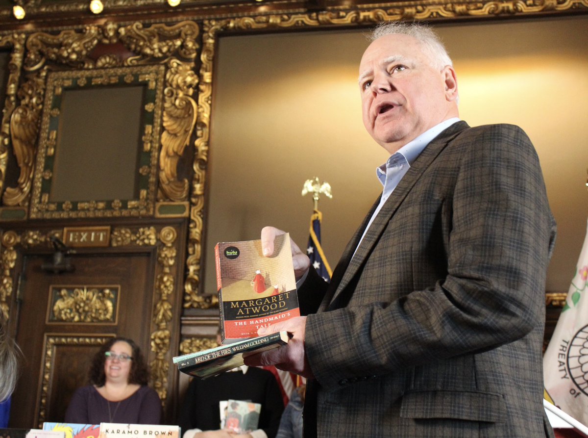 GovTimWalz's tweet photo. At a time when thousands of book titles are being banned across the country, Minnesota is making sure books remain accessible to teach and inspire the next generation of readers. https://t.co/dJtFNt4yZv