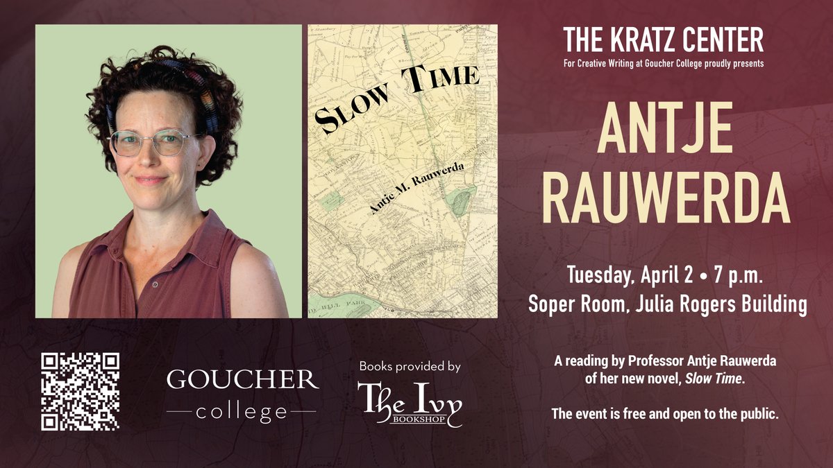 The Kratz Center is honored to host author and Goucher professor Antje Rauwerda for a reading from her first novel, Slow Time, which came out earlier this January.

The reading will be held in the Soper Room (JR 227) on April 2nd at 7 P.M.