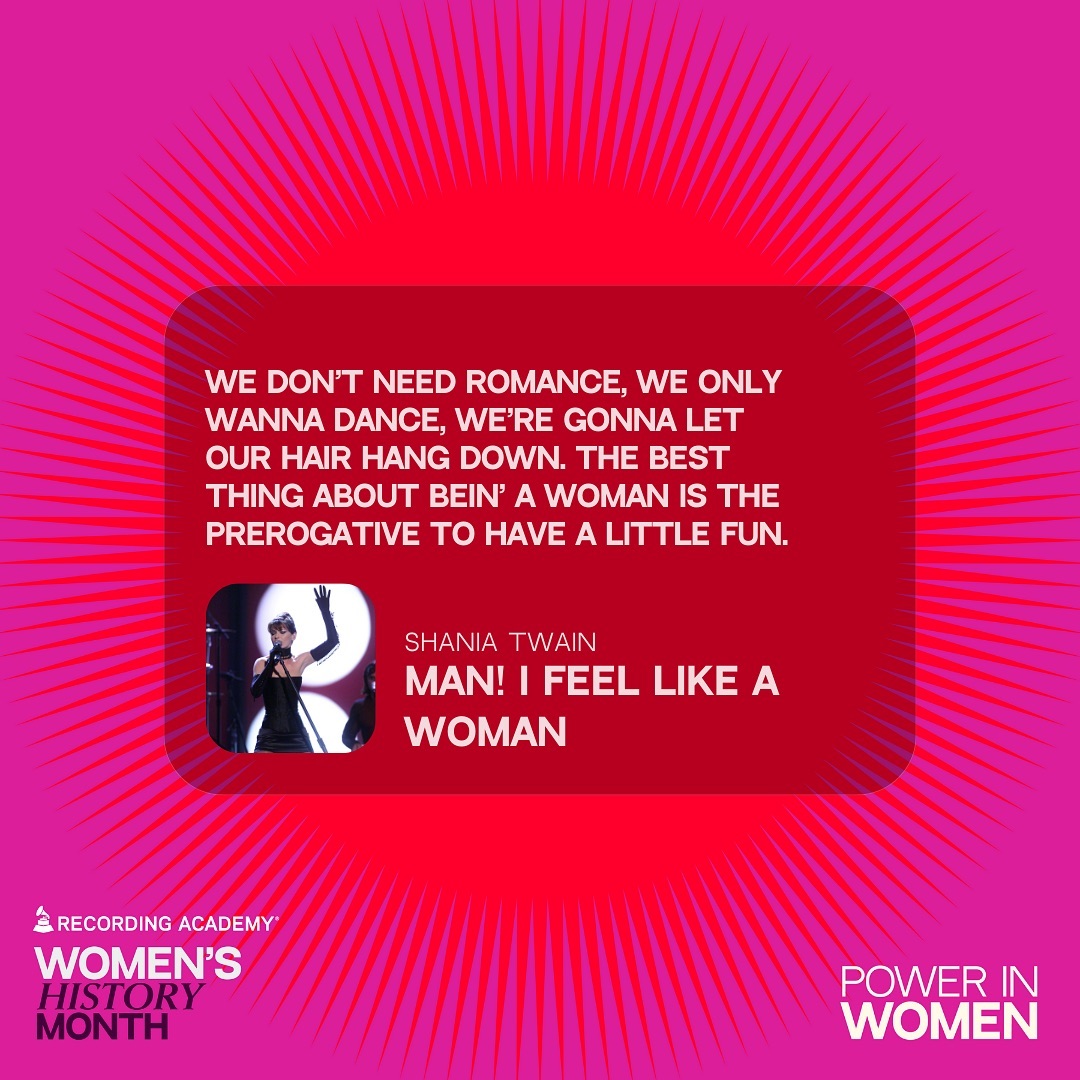 #WomensHistoryMonth ✨ Lyrics about female empowerment. 🎶 Man! I Feel Like a Woman — @ShaniaTwain