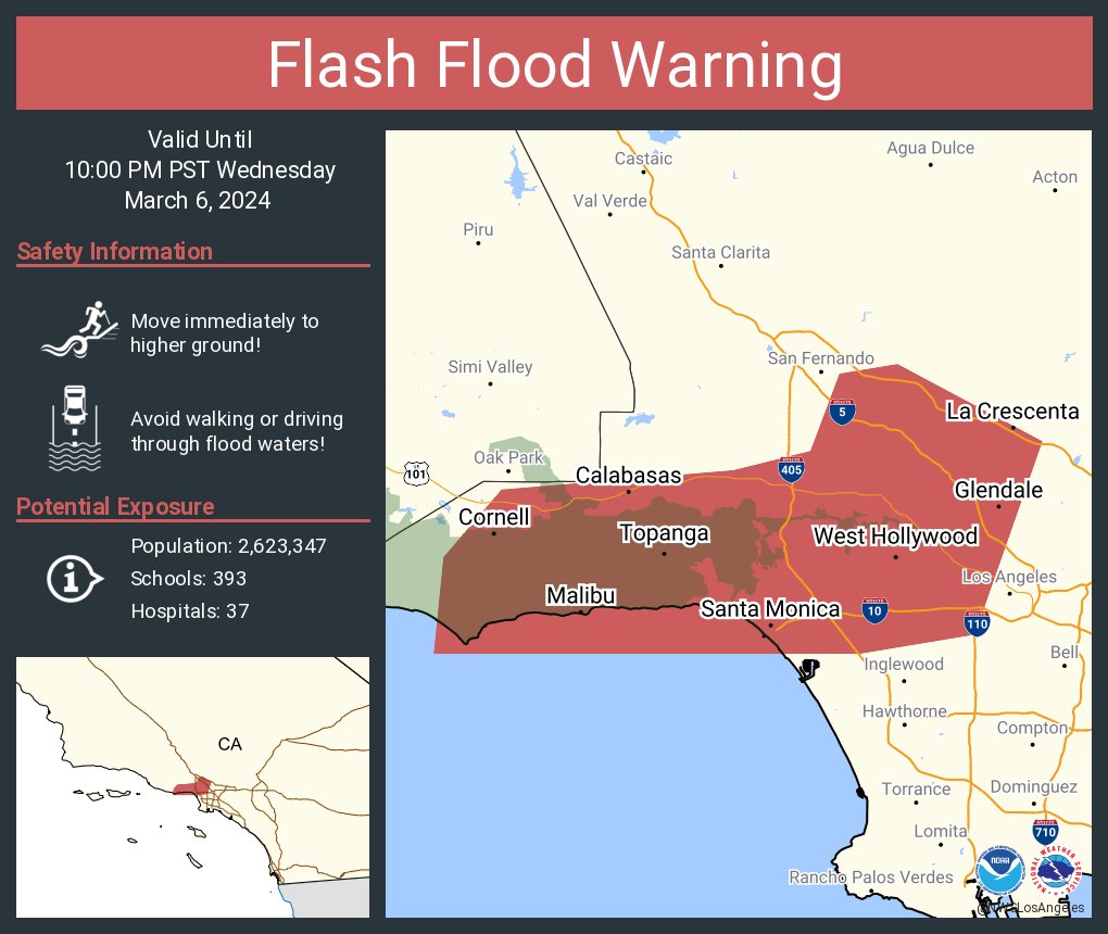 Flash Flood Warning continues for Glendale CA, Burbank CA and Santa Monica CA until 10:00 PM PST