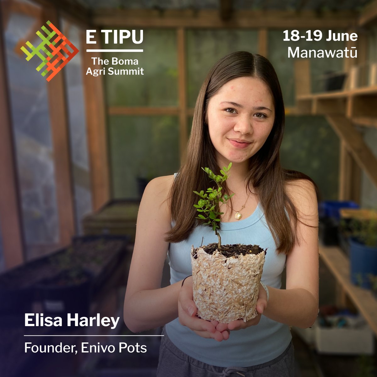 Introducing E Tipu 2024 speaker Elisa Harley🔥 Pursuing her passion for business and kaitiakitanga with her venture Enivo Pots — biodegradable plant pots made from NZ forestry slash. 

Bio: bit.ly/3Pc583o 

Tickets: bit.ly/3V5qX8A 

#ETipu2024 #BomaAgriSummit