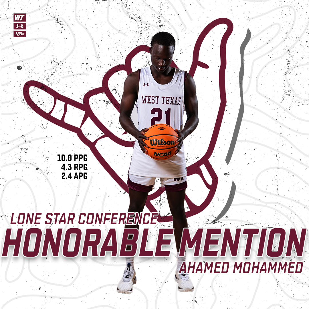 West Texas A&M Men’s Basketball (@wtamu_mbb) on Twitter photo Ahamed Mohammed earns Lone Star Conference Honorable Mention honors for the Buffs!
#BuffNation Ahamed Mohammed earns Lone Star Conference Honorable Mention honors for the Buffs!
#BuffNation